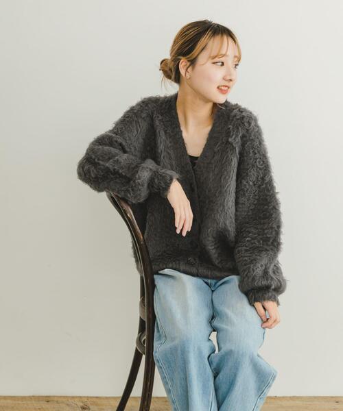 ITEMS URBANRESEARCH(アイテムズ アーバンリサーチ)の「起毛シャギーカーディガン(カーディガン/ボレロ・レディース・チャコールグレー/ホワイト/オレンジ・FREE)」の7枚目の写真