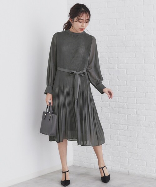 セール】2WAYリボン プリーツワンピース【洗濯機洗い可】（ワンピース