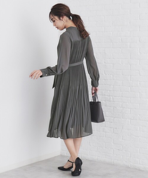 セール】2WAYリボン プリーツワンピース【洗濯機洗い可】（ワンピース