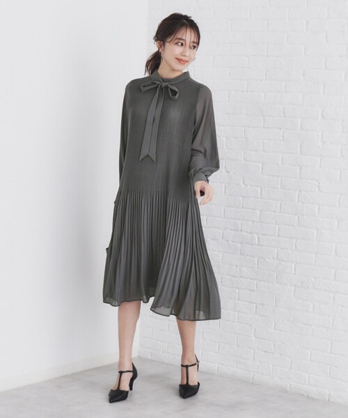 セール】2WAYリボン プリーツワンピース【洗濯機洗い可】（ワンピース
