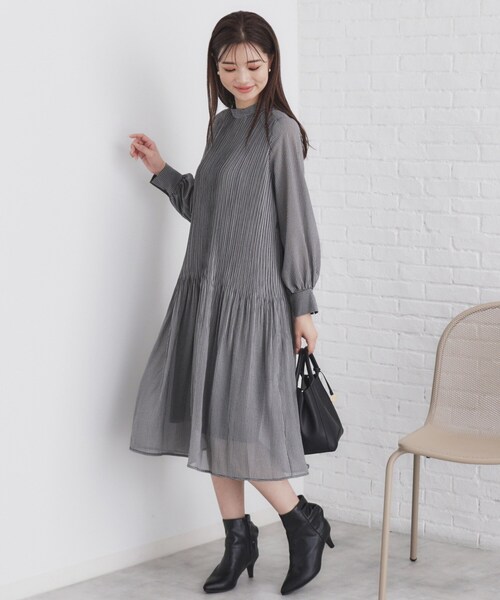 セール】2WAYリボン プリーツワンピース【洗濯機洗い可】（ワンピース
