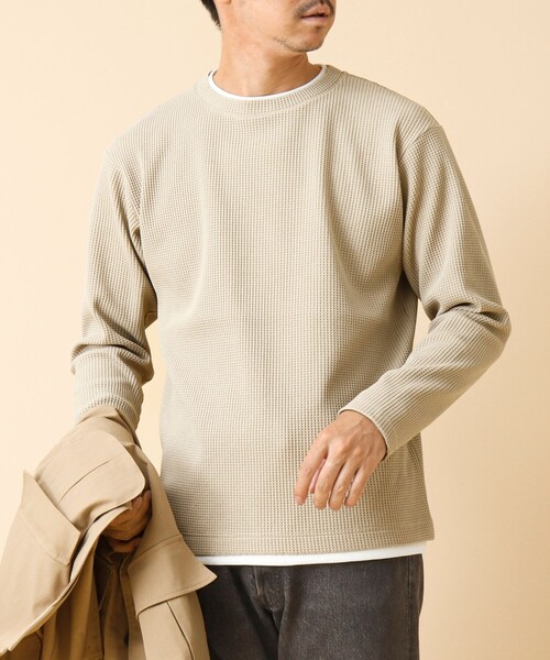 NOLLEY’S(ノーリーズ)の「《吸水速乾》ワッフルダブルカラー長袖Tシャツ 24AW(Tシャツ/カットソー・メンズ・グレー/ネイビー/ベージュ/ホワイト・M/L/S)」の3枚目の写真
