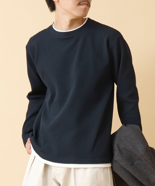 NOLLEY’S(ノーリーズ)の「《吸水速乾》ワッフルダブルカラー長袖Tシャツ 24AW(Tシャツ/カットソー・メンズ・グレー/ネイビー/ベージュ/ホワイト・M/L/S)」の4枚目の写真