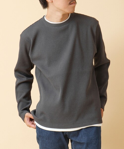 NOLLEY’S(ノーリーズ)の「《吸水速乾》ワッフルダブルカラー長袖Tシャツ 24AW(Tシャツ/カットソー・メンズ・グレー/ネイビー/ベージュ/ホワイト・M/L/S)」の2枚目の写真