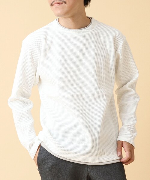 NOLLEY’S(ノーリーズ)の「《吸水速乾》ワッフルダブルカラー長袖Tシャツ 24AW(Tシャツ/カットソー・メンズ・グレー/ネイビー/ベージュ/ホワイト・M/L/S)」の5枚目の写真