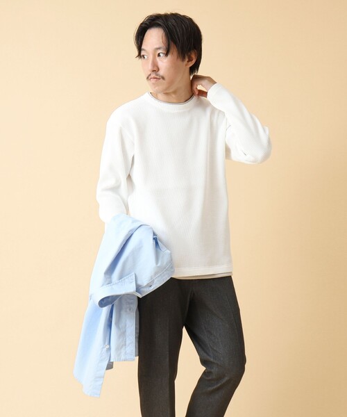 NOLLEY’S(ノーリーズ)の「《吸水速乾》ワッフルダブルカラー長袖Tシャツ 24AW(Tシャツ/カットソー・メンズ・グレー/ネイビー/ベージュ/ホワイト・M/L/S)」の11枚目の写真