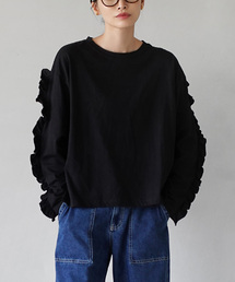 シルキーカットソー フリルスリーブ ロンTee