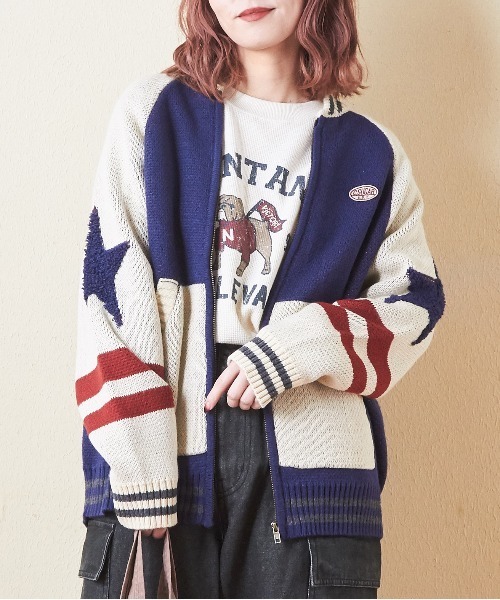 【セール】ループジャガードニットラインリブブルゾン（スタジャン）｜CUBE SUGAR（キューブシュガー）