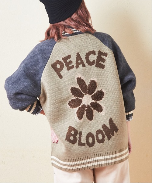 CUBE SUGAR（キューブシュガー）の「ループジャガードニットラインリブブルゾン（スタジャン・レディース・ネイビー/オレンジ/カーキ・M）」の2枚目の写真