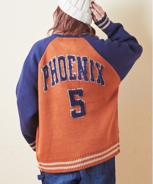 CUBE SUGAR（キューブシュガー）の「ループジャガードニットラインリブブルゾン（スタジャン・レディース・ネイビー/オレンジ/カーキ・M）」の3枚目の写真
