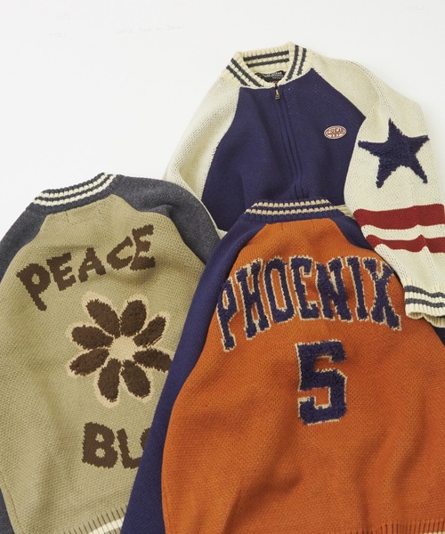 CUBE SUGAR（キューブシュガー）の「ループジャガードニットラインリブブルゾン（スタジャン・レディース・ネイビー/オレンジ/カーキ・M）」の4枚目の写真