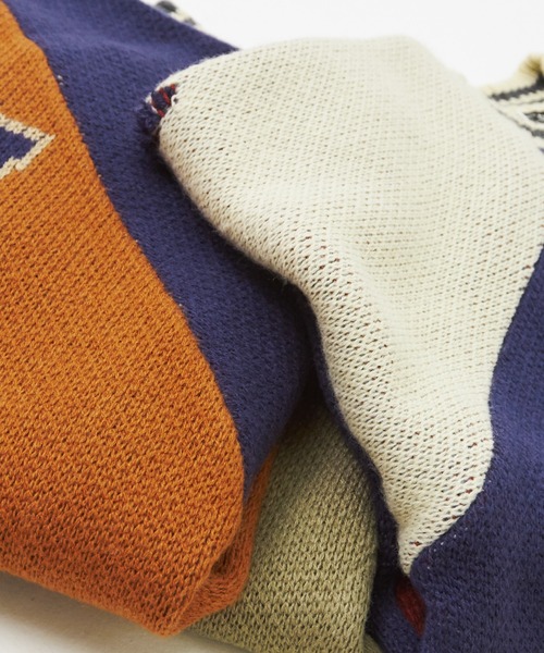 CUBE SUGAR（キューブシュガー）の「ループジャガードニットラインリブブルゾン（スタジャン・レディース・ネイビー/オレンジ/カーキ・M）」の5枚目の写真
