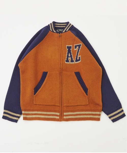 CUBE SUGAR（キューブシュガー）の「ループジャガードニットラインリブブルゾン（スタジャン・レディース・ネイビー/オレンジ/カーキ・M）」の6枚目の写真