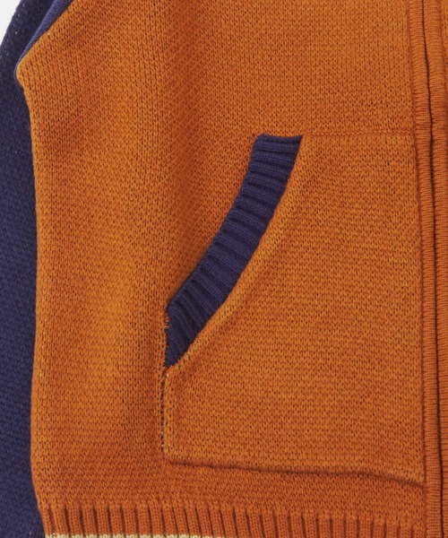 CUBE SUGAR（キューブシュガー）の「ループジャガードニットラインリブブルゾン（スタジャン・レディース・ネイビー/オレンジ/カーキ・M）」の8枚目の写真
