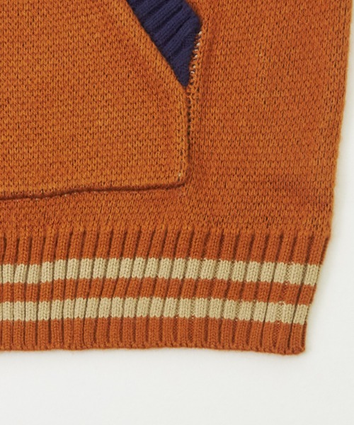 CUBE SUGAR（キューブシュガー）の「ループジャガードニットラインリブブルゾン（スタジャン・レディース・ネイビー/オレンジ/カーキ・M）」の9枚目の写真