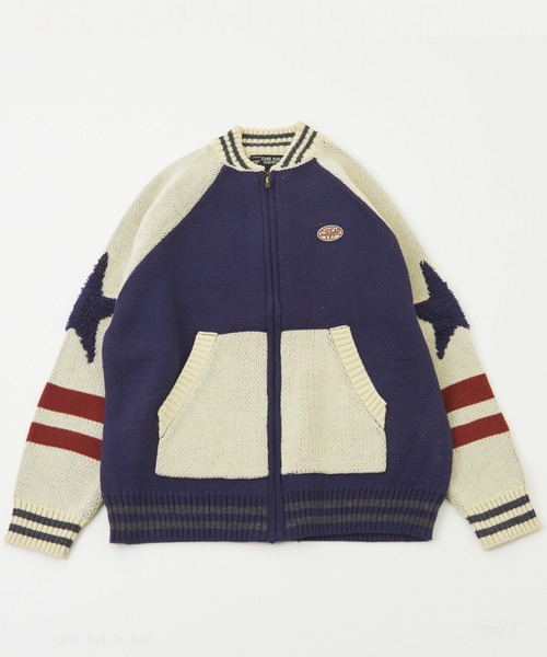CUBE SUGAR（キューブシュガー）の「ループジャガードニットラインリブブルゾン（スタジャン・レディース・ネイビー/オレンジ/カーキ・M）」の20枚目の写真