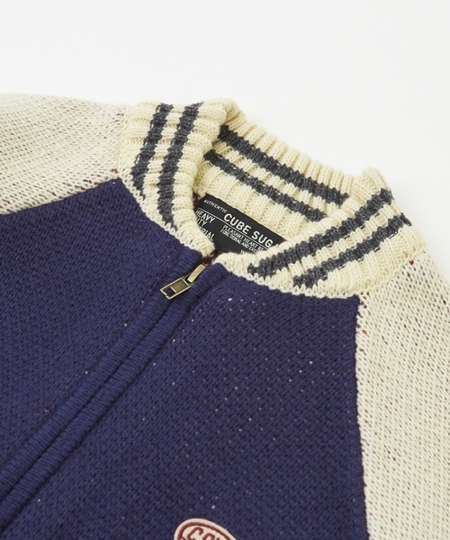CUBE SUGAR（キューブシュガー）の「ループジャガードニットラインリブブルゾン（スタジャン・レディース・ネイビー/オレンジ/カーキ・M）」の21枚目の写真