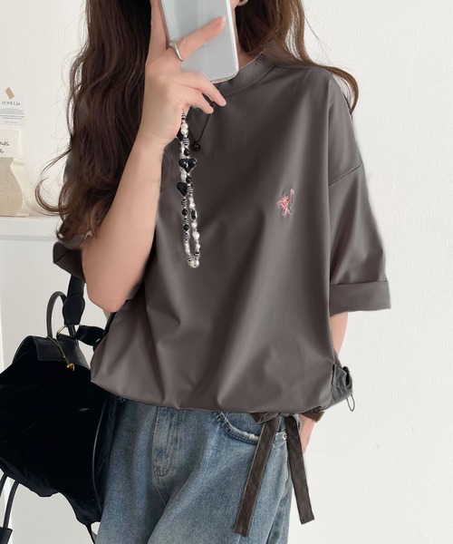 レディース カットソー Tシャツ 半袖 ポケット ドローコード ドロスト 黒 ブラック カーキ  夏服 大人可愛い 大人 可愛い 30代 40代 50代 60代 サワアラモード Sawa a la mode レディース カットソー Tシャツ 半袖 ポケット
