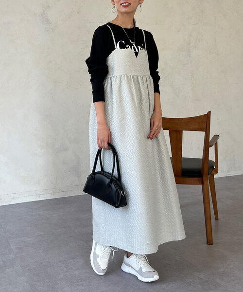 Chez toi(シェトワ)の「ジャガードキャミワンピース(ワンピース・レディース・ブラック/ブラウン/ライトグレー・FREE)」の1枚目の写真