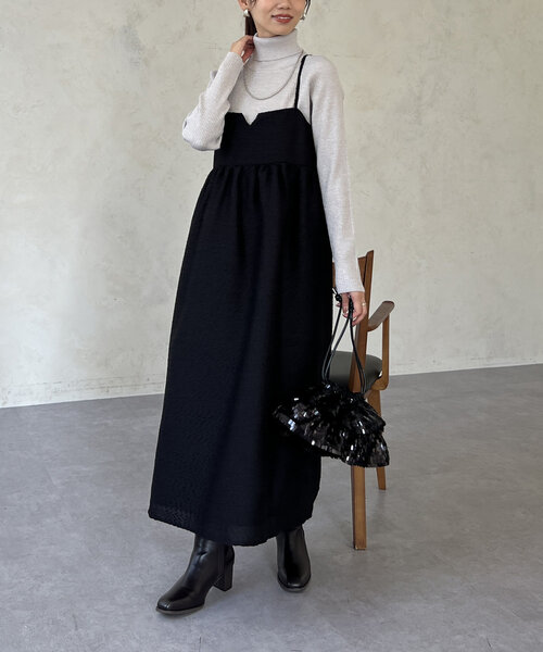 Chez toi(シェトワ)の「ジャガードキャミワンピース(ワンピース・レディース・ブラック/ブラウン/ライトグレー・FREE)」の11枚目の写真