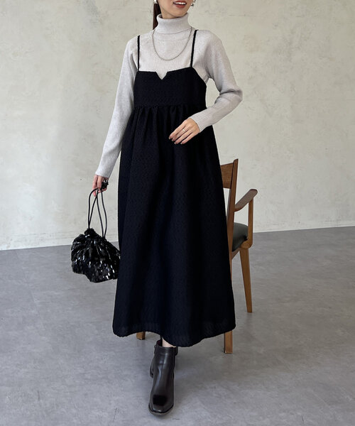 Chez toi(シェトワ)の「ジャガードキャミワンピース(ワンピース・レディース・ブラック/ブラウン/ライトグレー・FREE)」の13枚目の写真