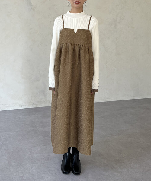 Chez toi(シェトワ)の「ジャガードキャミワンピース(ワンピース・レディース・ブラック/ブラウン/ライトグレー・FREE)」の4枚目の写真