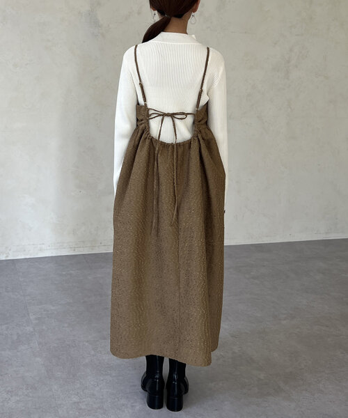 Chez toi(シェトワ)の「ジャガードキャミワンピース(ワンピース・レディース・ブラック/ブラウン/ライトグレー・FREE)」の5枚目の写真