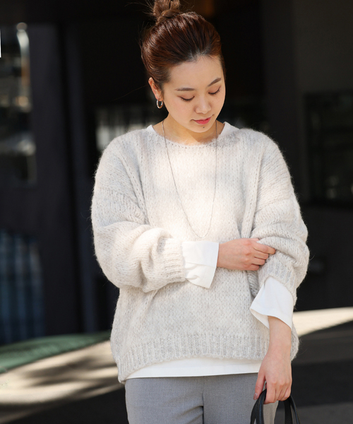 TRICOTS JEAN MARC（トリコットジーンマルク）の「《追加》【TRICOTS JEANMARC/トリコ・ジャンマルク】 ニットプルオーバー（ニット/セーター・レディース・ライトグレー/ベージュ系その他/グレー/ブルー/イエロー・FREE）」の2枚目の写真