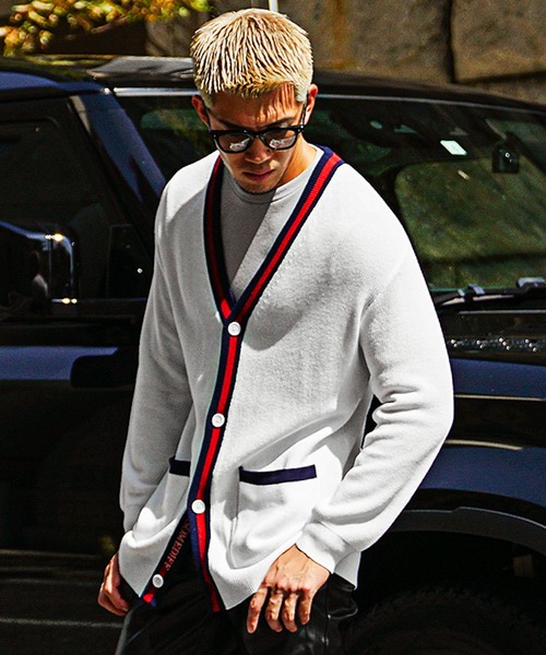 SOMEDIFF】トリコロールカーディガン メンズ ボタン付き カーデ ロング