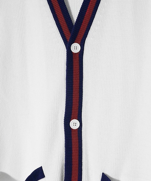 SOMEDIFF(サムディフ)の「【SOMEDIFF】トリコロールカーディガン メンズ ボタン付き カーデ ロング丈 秋服(カーディガン/ボレロ・メンズ・オフホワイト/ブラック・M/L/XL)」の10枚目の写真