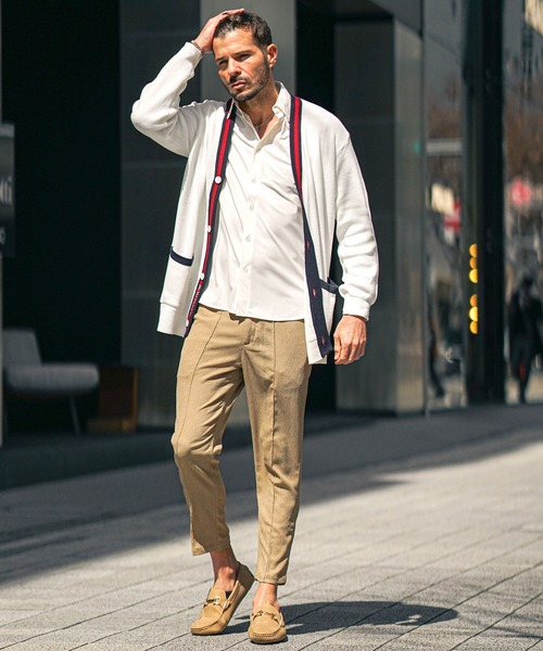 SOMEDIFF(サムディフ)の「【SOMEDIFF】トリコロールカーディガン メンズ ボタン付き カーデ ロング丈 秋服(カーディガン/ボレロ・メンズ・オフホワイト/ブラック・M/L/XL)」の20枚目の写真