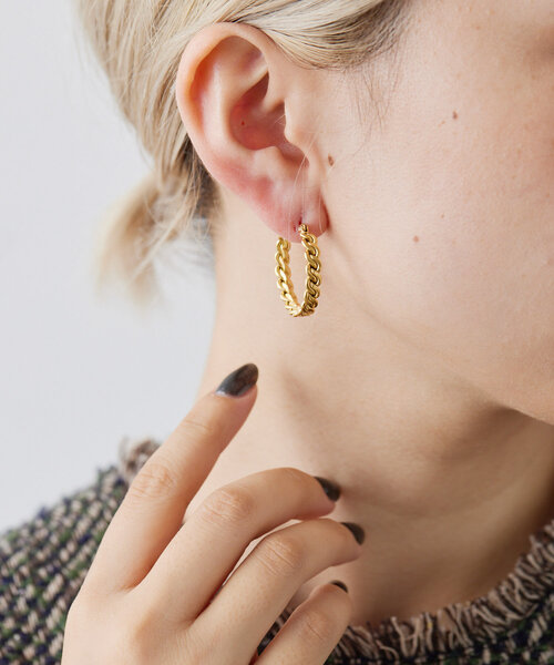 ear PAPILLONNER(イアパピヨネ)の「《金属アレルギー対応/ステンレス》キャッチレス仕様/ダブルチェーンフープピアス(ピアス(両耳用)・レディース・シルバー/ゴールド・FREE)」の11枚目の写真