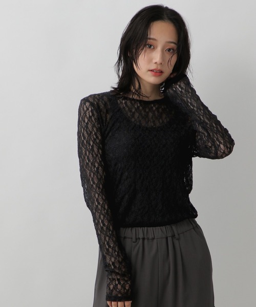 LOWRYS FARM(ローリーズファーム)の「レースプルオーバーLS 233334(Tシャツ/カットソー・レディース・ブラック/オフホワイト/ネイビー・FREE)」の9枚目の写真