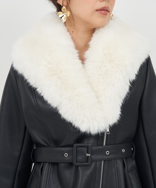 ROYAL PARTY（ロイヤルパーティー）の「ミドルフェイクムートンコート（ムートンコート・レディース・ブラック/ベージュ・FREE）」の6枚目の写真