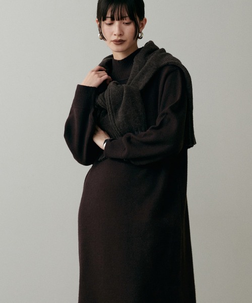 セール】【LARUTA】ウール混リサイクルポリロングニットワンピース  