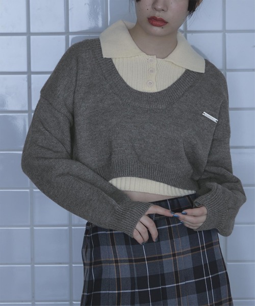 sov.襟付きノースリーブニット 襟付きノースリニット深Uネックニットセット（ニット/セーター