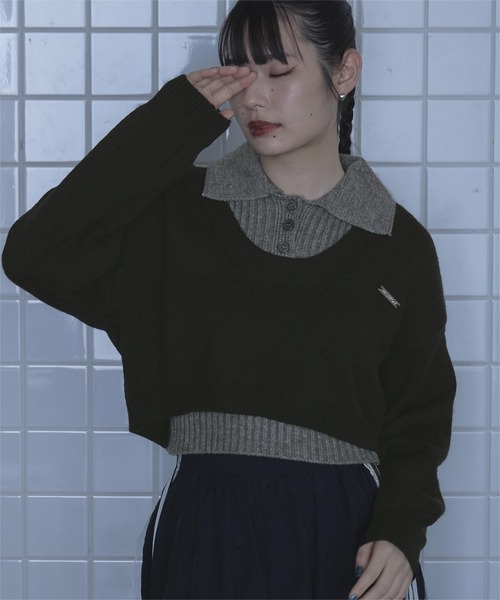 miette(ミエット)の「襟付きノースリニット深Uネックニットセット(ニット/セーター・レディース・グレー/ブラック・FREE)」の2枚目の写真