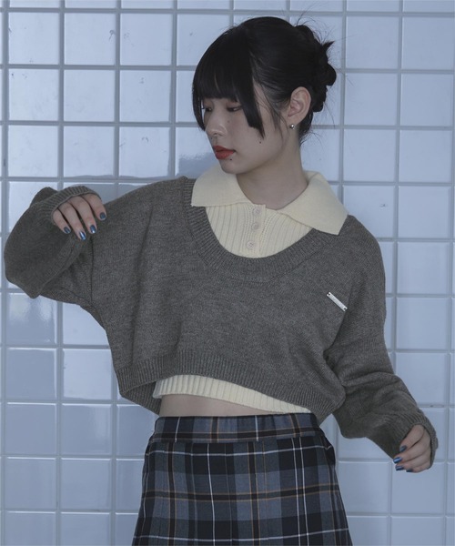 miette(ミエット)の「襟付きノースリニット深Uネックニットセット(ニット/セーター・レディース・グレー/ブラック・FREE)」の7枚目の写真