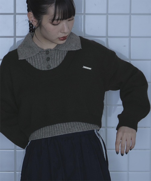 miette(ミエット)の「襟付きノースリニット深Uネックニットセット(ニット/セーター・レディース・グレー/ブラック・FREE)」の12枚目の写真