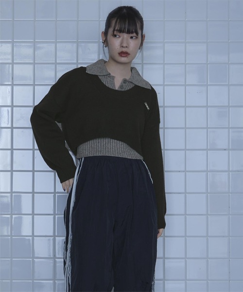 miette(ミエット)の「襟付きノースリニット深Uネックニットセット(ニット/セーター・レディース・グレー/ブラック・FREE)」の9枚目の写真