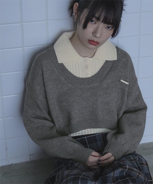 miette(ミエット)の「襟付きノースリニット深Uネックニットセット(ニット/セーター・レディース・グレー/ブラック・FREE)」の19枚目の写真