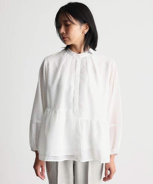 THE SHOP TK (ザ ショップ ティーケー )の「◆【ONOFF活躍/セレモニー/通勤】カットジャカードペプラムブラウス/洗える(シャツ/ブラウス・レディース・オフホワイト/ブラック/ネイビー・12/13)」の12枚目の写真