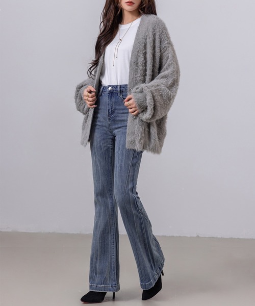 DAY CLOSET(デイ クローゼット)の「レディース 韓国風サイドステッチフレアデニムパンツ(デニムパンツ・レディース・ダークインディゴブルー/ブルー・XS/L/XL/S/M)」の18枚目の写真