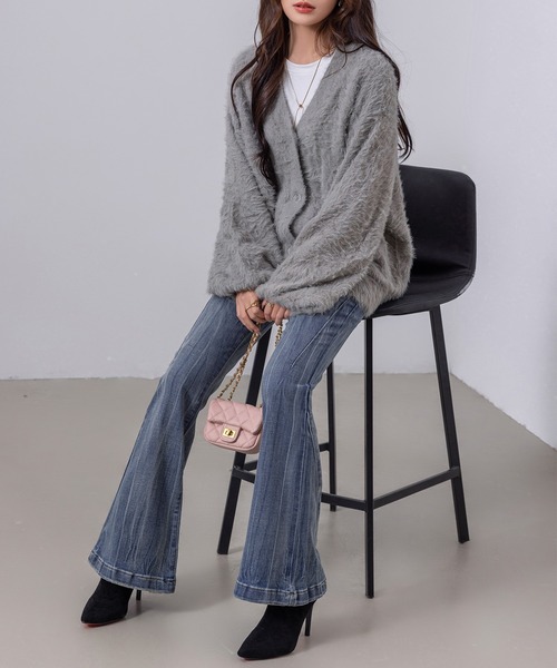 DAY CLOSET(デイ クローゼット)の「レディース 韓国風サイドステッチフレアデニムパンツ(デニムパンツ・レディース・ダークインディゴブルー/ブルー・XS/L/XL/S/M)」の17枚目の写真