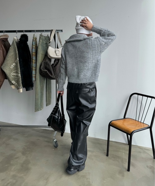 SHAGGIE（シャギー）の「ダブルジップケーブル編みニット（ニット/セーター・レディース・ベージュ/ピンク/グレー・FREE）」の10枚目の写真