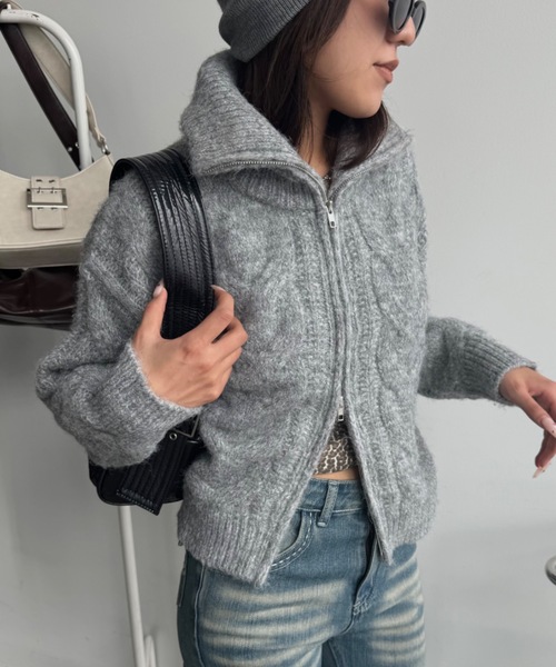 SHAGGIE（シャギー）の「ダブルジップケーブル編みニット（ニット/セーター・レディース・ベージュ/ピンク/グレー・FREE）」の16枚目の写真