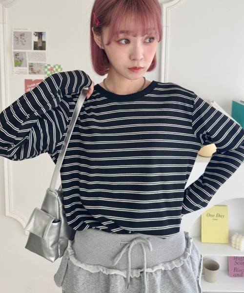 セール】細ボーダー長袖トップス（Tシャツ/カットソー）｜SOLLON