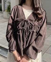 コーデュロイダブルリボンブラウス