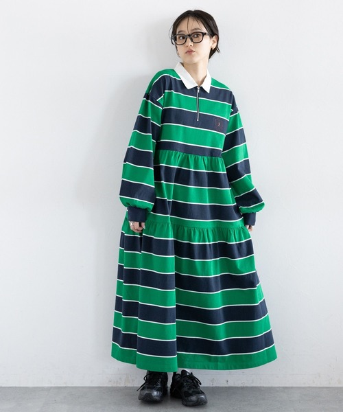   バーガンディ ポロワンピース S セール】ティアードラガーポロワンピース（ワンピース