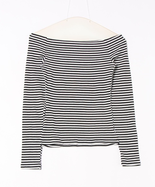 Lace Ladies(レースレディース)の「オフショルダー ボーダー 長袖 カットソー Tシャツ(Tシャツ/カットソー・レディース・グレー/ブラック・FREE)」の6枚目の写真
